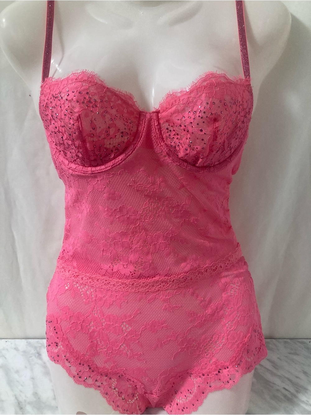 Victoriaโs Secret Pink Lace Bustier & Boyshort 2 Piece Set S/P NWT